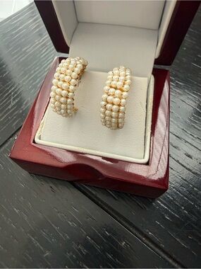 Vintage Pearl Cluster Hoop Earrings